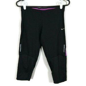 NIKE Dri-Fit Women's Epic Mesh Insert Capri Leggings Reflective Black Sz S (26")